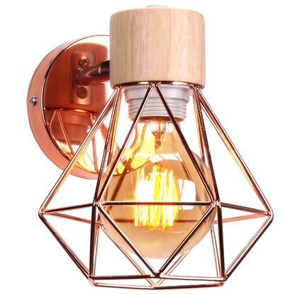 Luxury Iron Wood Polygon Diamond 1-Light Wall Sconce Lamp