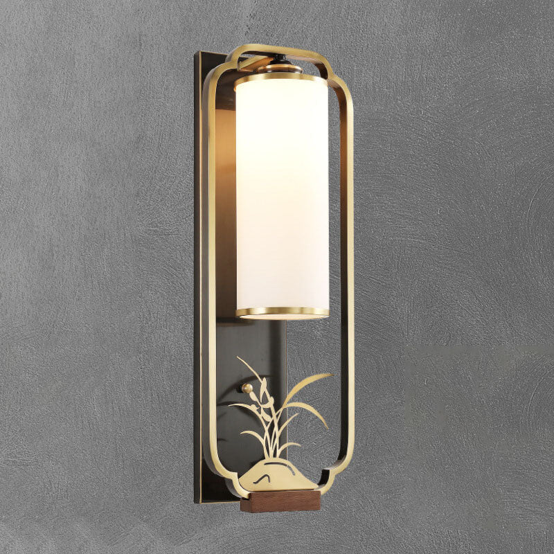 New Copper Glass Column Ring 1-Light Wall Sconce Lamp