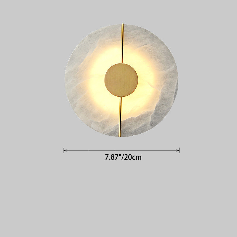 Chinese Copper Marble Round Elliptical LED Wall Sconce Lamp
