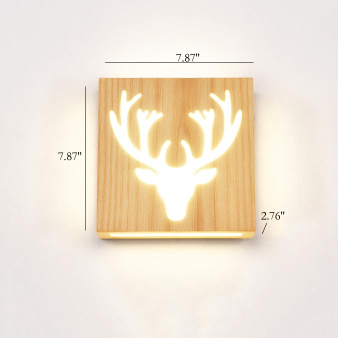 Solid Wood Happy Tree & Antler Pattern LED Wall Sconce Lamp