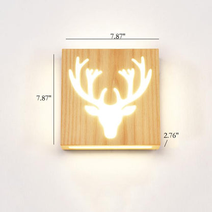 Solid Wood Happy Tree & Antler Pattern LED Wall Sconce Lamp