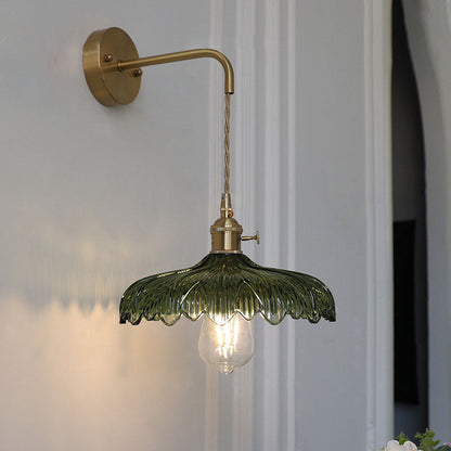 Art Deco Iron Flower Glass Shade 1-Light Wall Sconce Lamp