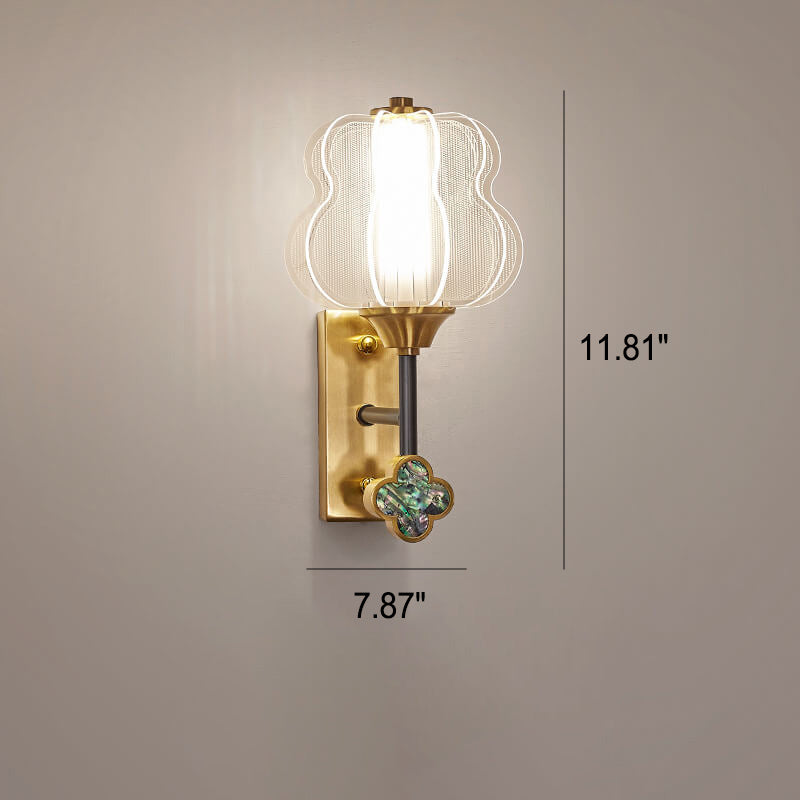 Chinese Full Copper Acrylic Lampshade LED Wall Sconce Lamp