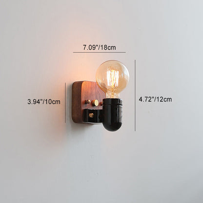 Ceramic Glass Shade Wood Base 1-Light Wall Sconce Lamp