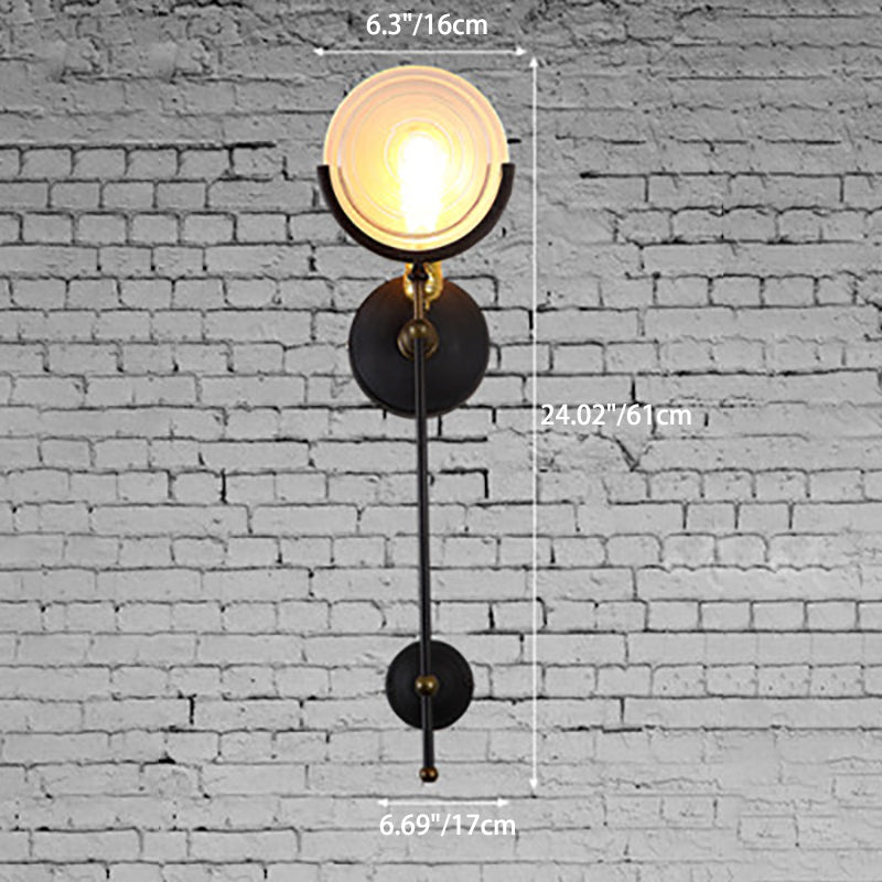 Industrial Iron Glass Round Disc 1-Light Wall Sconce Lamp