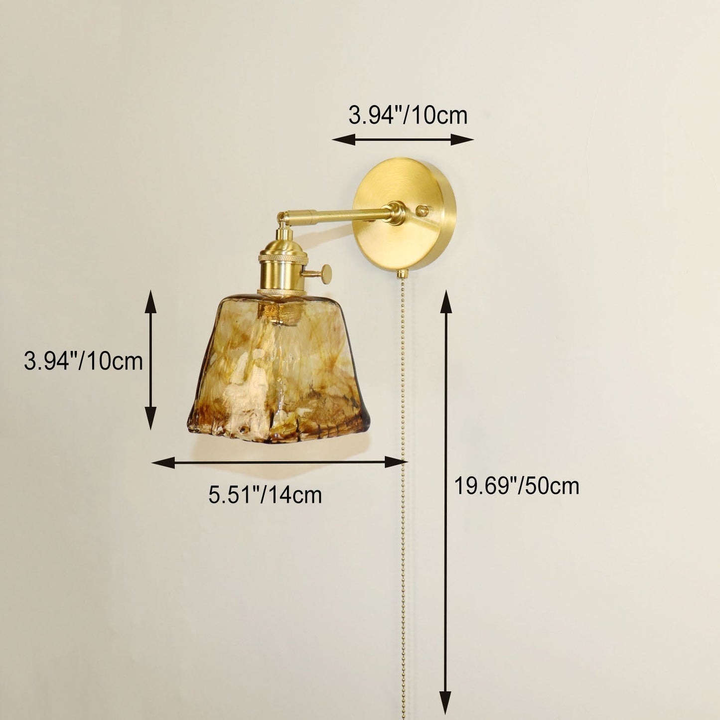 Brass Amber Square Glass Shade 1-Light Wall Sconce Lamp