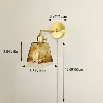 Brass Amber Square Glass Shade 1-Light Wall Sconce Lamp