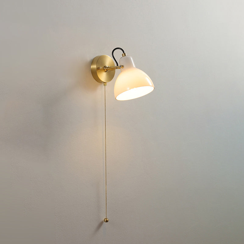 Simplicity Wood Glass Round Conic 1-Light Wall Sconce Lamp