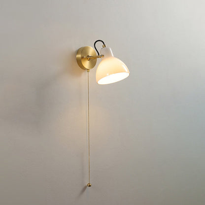 Simplicity Wood Glass Round Conic 1-Light Wall Sconce Lamp