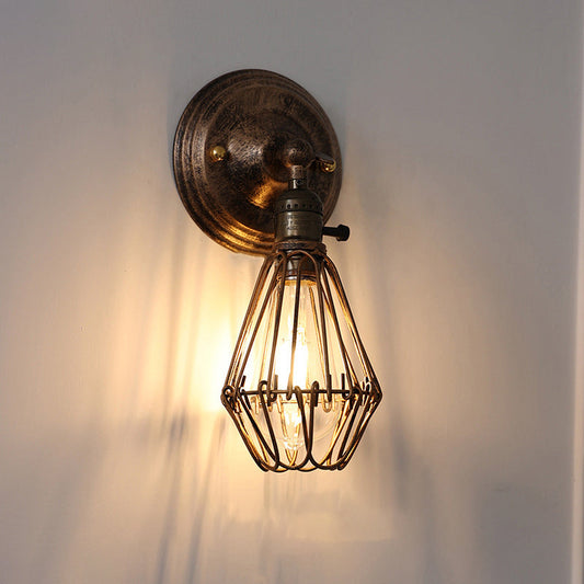 Traditional Vintage Cage Iron 1-Light Wall Sconce Lamp
