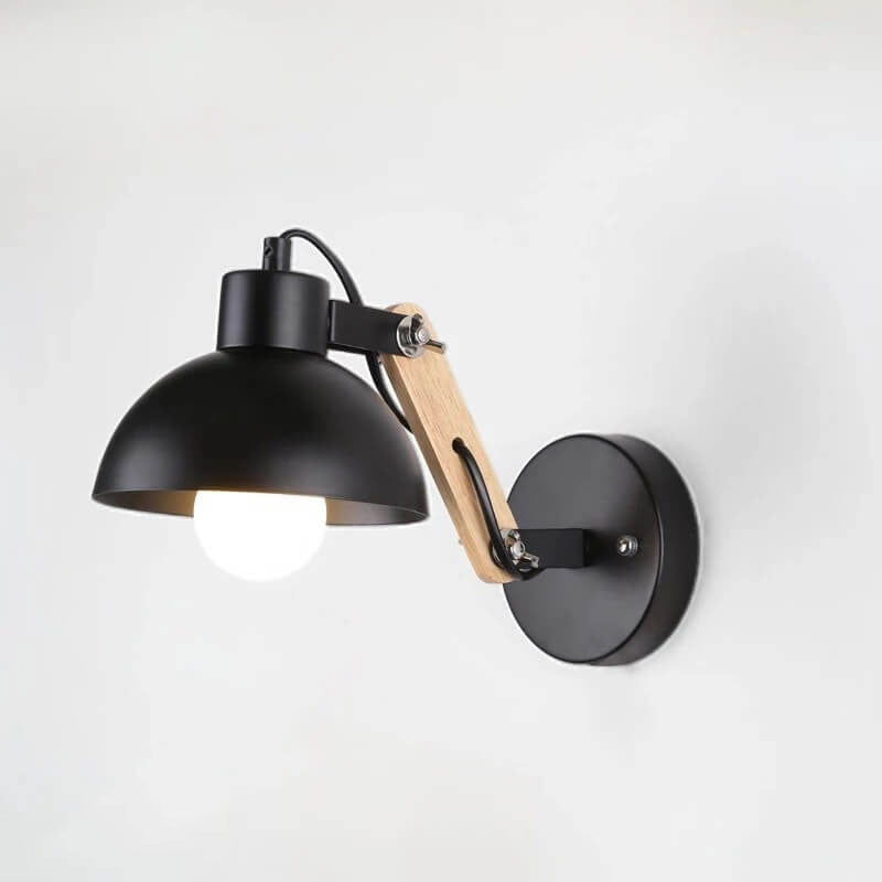 Iron Adjustable Wooden Lamp Arm 1-Light Wall Sconce Lamp