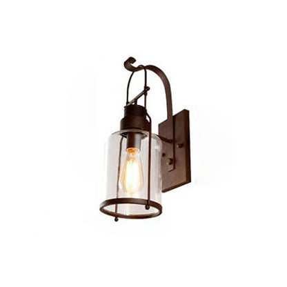 Industrial Iron Glass Cylinder 1-Light Wall Sconce Lamp