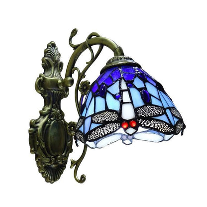 Tiffany Stained Glass Dragonfly 1-Light Wall Sconce Lamp