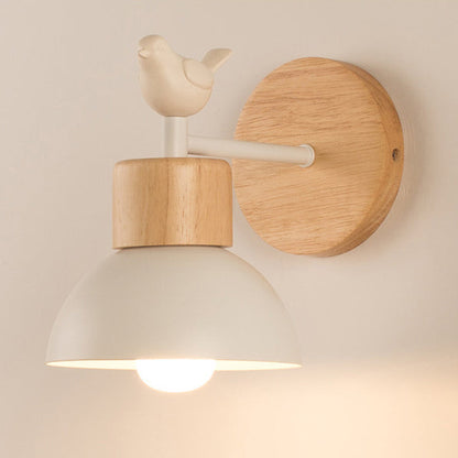 Round Circle Bird Wood Iron Resin 1-Light Wall Sconce Lamp