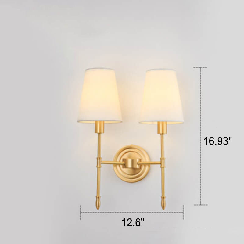 Brass Fabric Glass Straight Arm 1/2 Light Wall Sconce Lamp