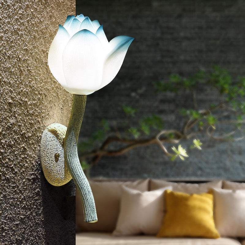 Chinese Lotus Flower Hardware 1-Light Wall Sconce Lamp