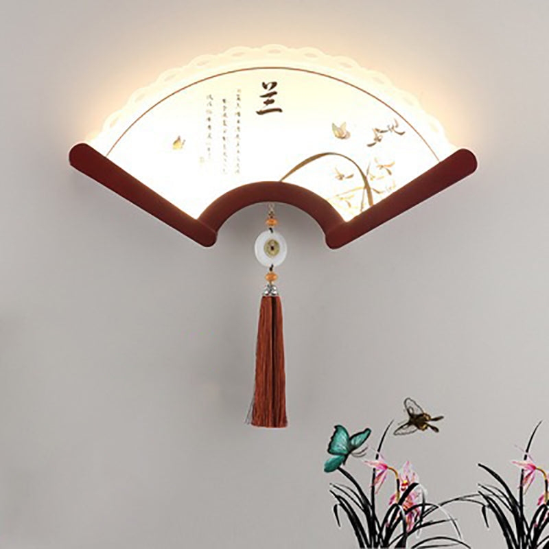 Chinese Elements Shade Wooden Edge LED Wall Sconce Lamp