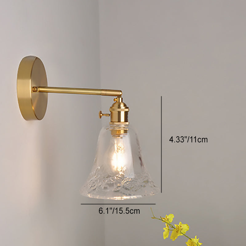 Brass Trumpet Glass Shade 1-Light Wall Sconce Lamp