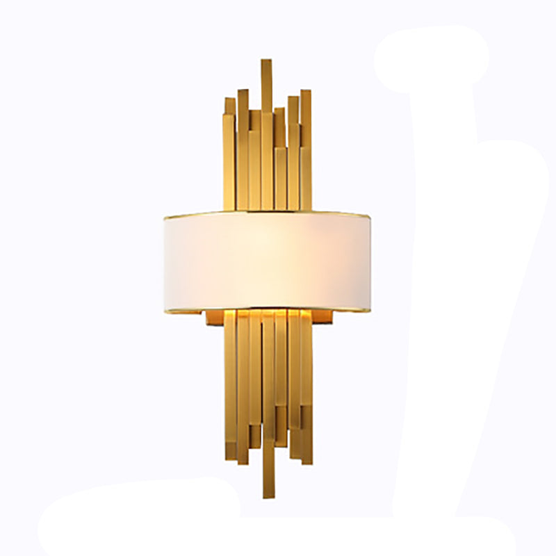 Iron Line Fabric Cylinder Shade 2-Light Wall Sconce Lamp
