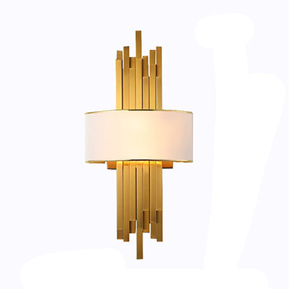 Iron Line Fabric Cylinder Shade 2-Light Wall Sconce Lamp