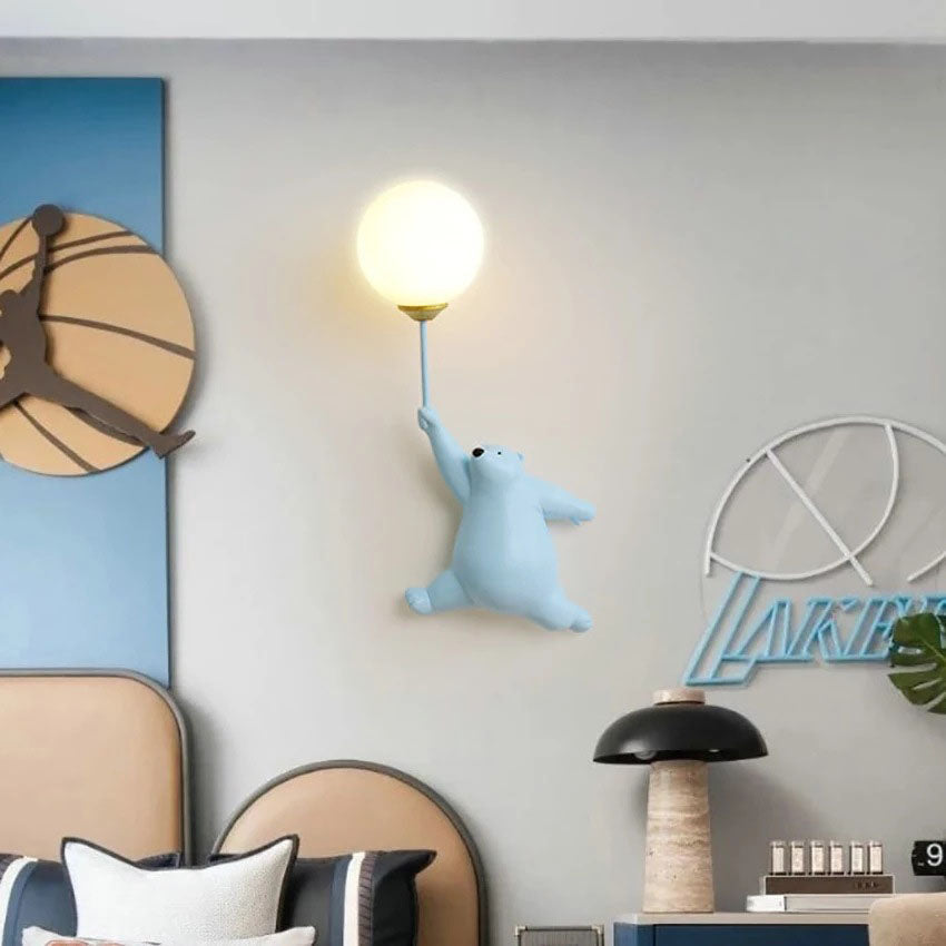 Modern Creative Bear Iron Glass 1-Light Wall Sconce Lamp