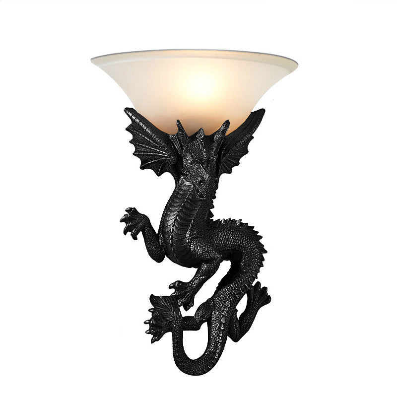 Resin Glass Dragon Semi-Circular 1-Light Wall Sconce Lamp