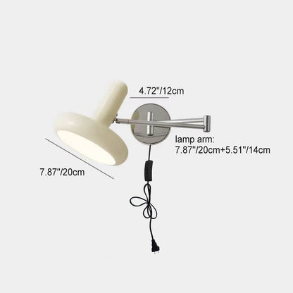 Cream Rocker Arm Round Retractable 1-Light Wall Sconce Lamp