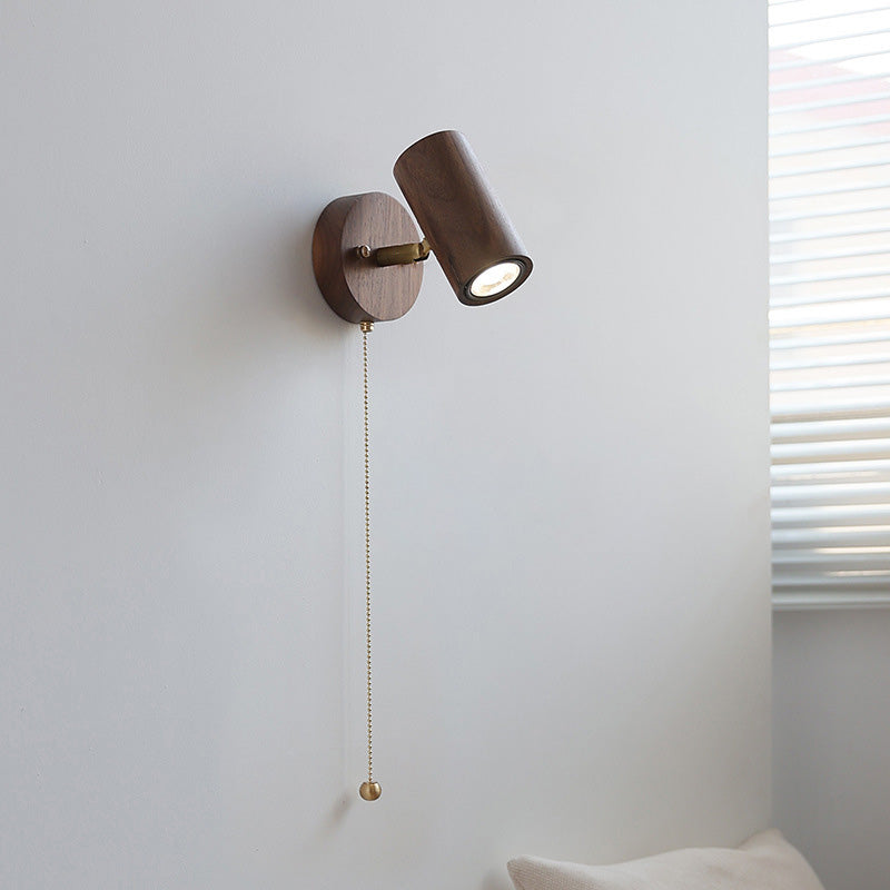 Traditional Cylinder Copper Wood 1-Light Wall Sconce Lamp