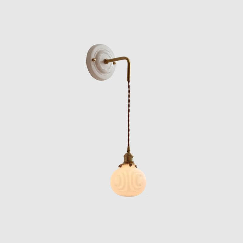 Round Glass Iron Ceramic Base 1-Light Wall Sconce Lamp