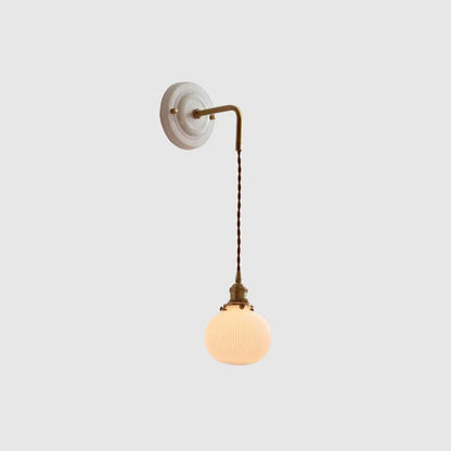 Round Glass Iron Ceramic Base 1-Light Wall Sconce Lamp