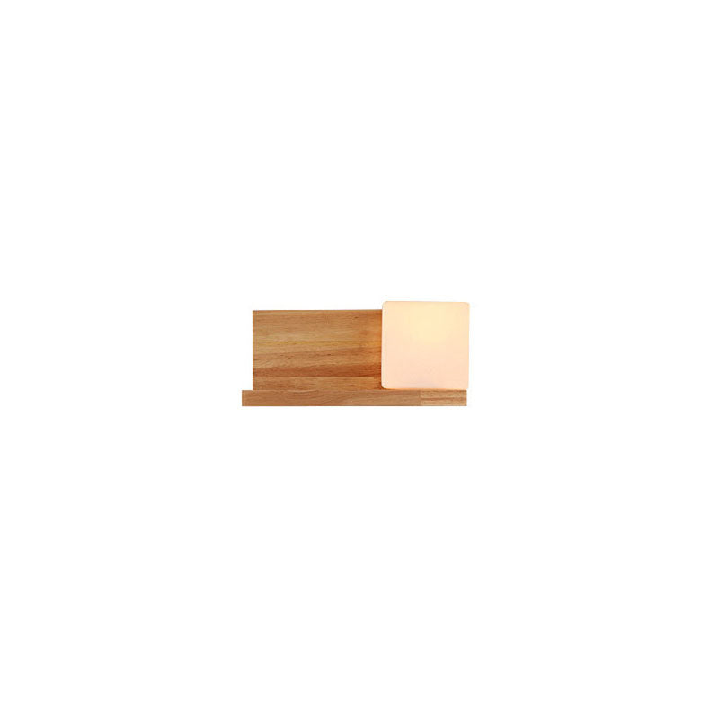 Creative Rubberwood Glass Square 1-Light Wall Sconce Lamp