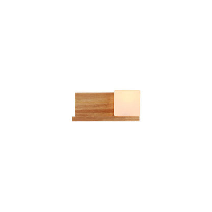 Creative Rubberwood Glass Square 1-Light Wall Sconce Lamp