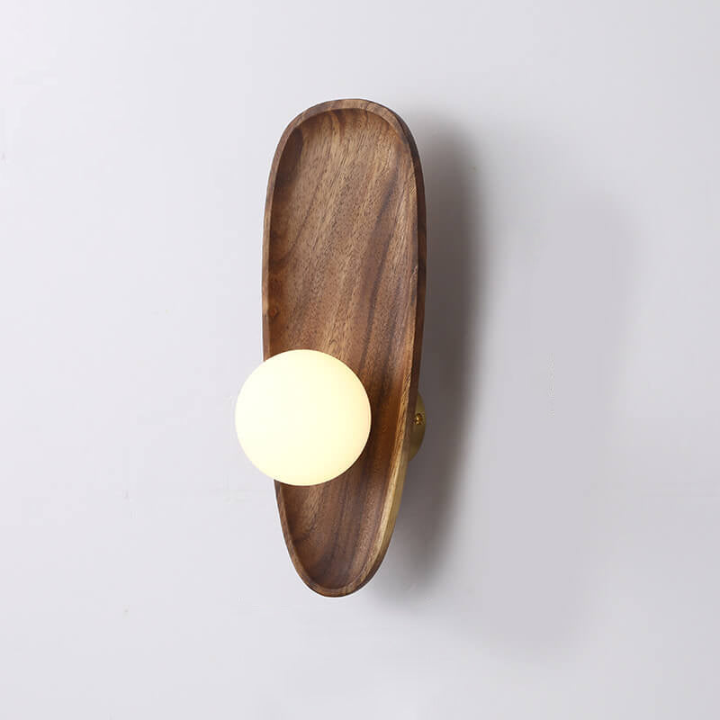 Japanese Walnut Glass Ball Lampshade LED Wall Sconce Lamp