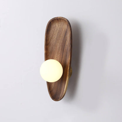 Japanese Walnut Glass Ball Lampshade LED Wall Sconce Lamp