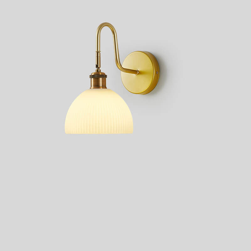 Striped Dome Shade Curved Arm 1-Light Wall Sconce Lamp