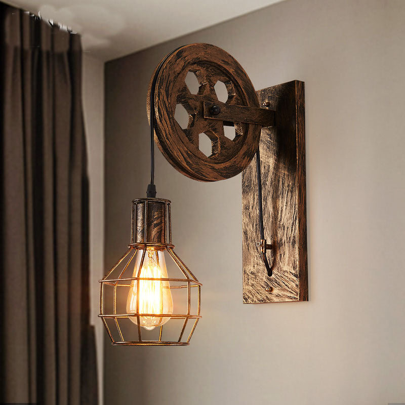 Traditional Linear Round Iron 1-Light Wall Sconce Lamp
