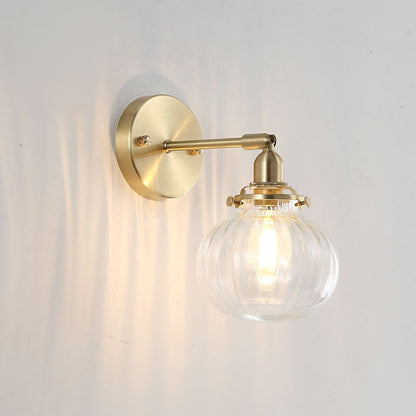 Brass Pumpkin Glass Shade 1-Light Wall Sconce Lamp