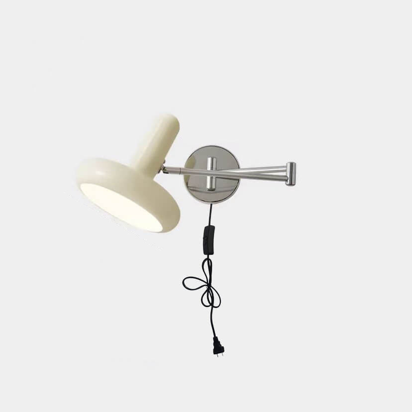 Cream Rocker Arm Round Retractable 1-Light Wall Sconce Lamp