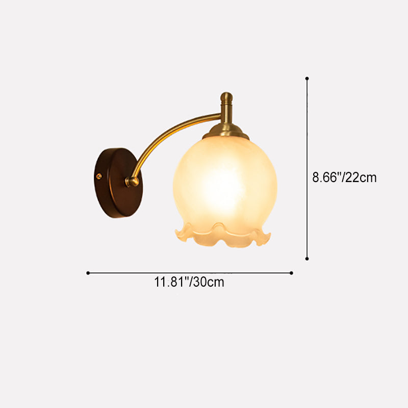 French Flower Shade Solid Wood Base 1-Light Wall Sconce