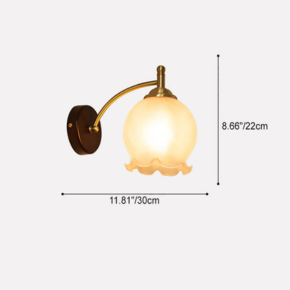 French Flower Shade Solid Wood Base 1-Light Wall Sconce