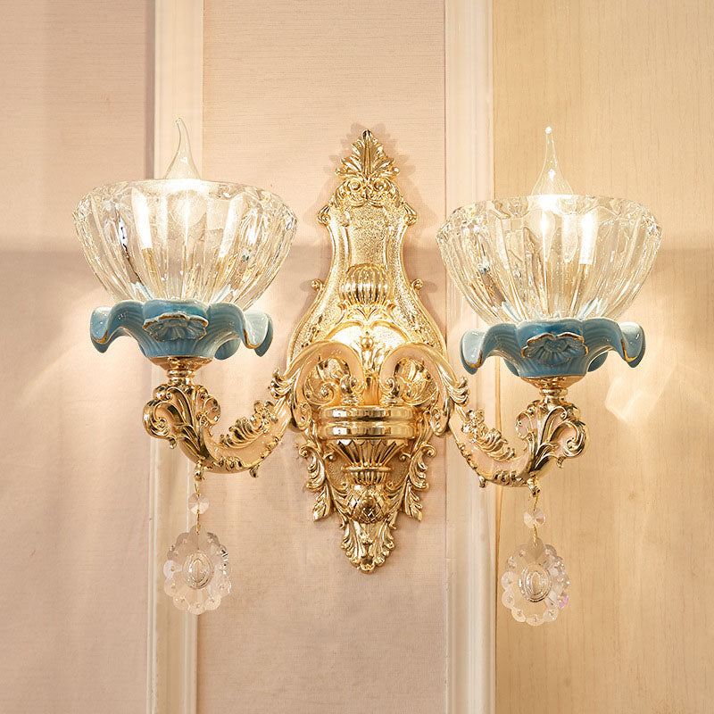 Flower Petal Zinc Alloy Crystal Glass 1/2 Wall Sconce Lamp