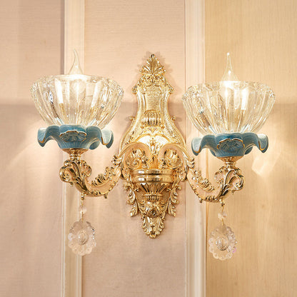 Flower Petal Zinc Alloy Crystal Glass 1/2 Wall Sconce Lamp
