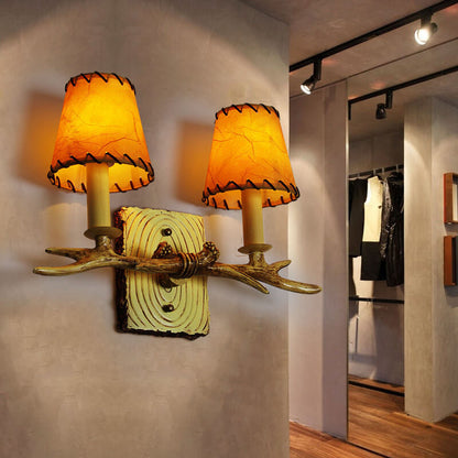 Antler Resin Faux Parchment Shade 2-Light Wall Sconce Lamp