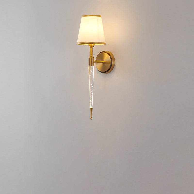 French Trapezoid Copper Fabric 1-Light Wall Sconce Lamp