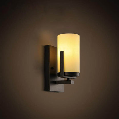 European Cylindrical Iron Glass 1-Light Wall Sconce Lamp