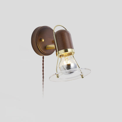 Walnut Acrylic Cylinder Round Disk 1-Light Wall Sconce Lamp