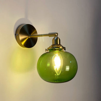 Japanese Round Ball Glass Brass 1-Light Wall Sconce Lamp