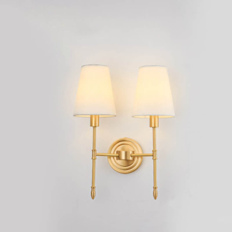 Brass Fabric Glass Straight Arm 1/2 Light Wall Sconce Lamp