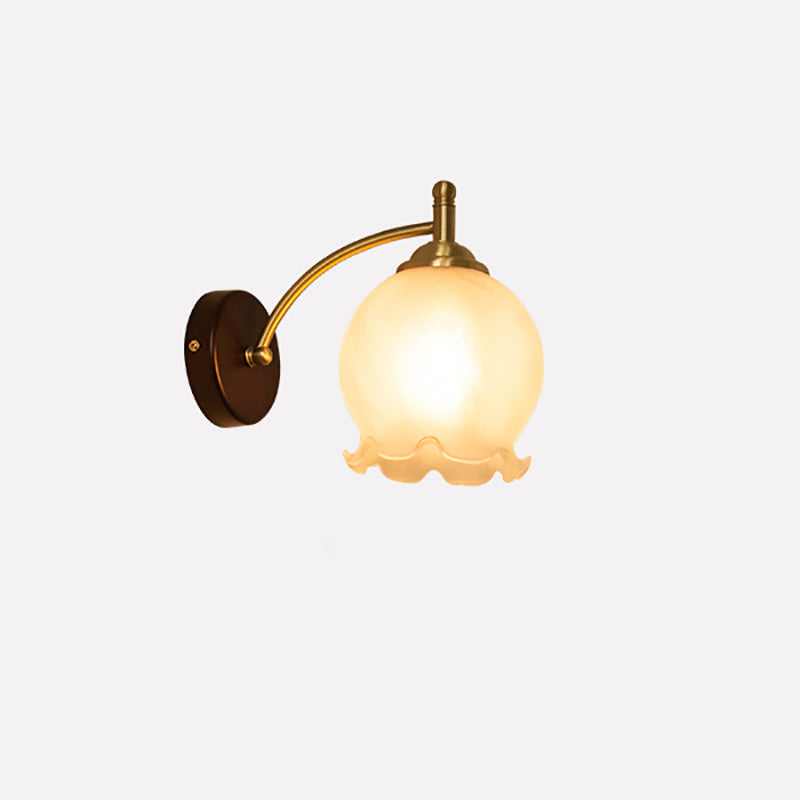 French Flower Shade Solid Wood Base 1-Light Wall Sconce