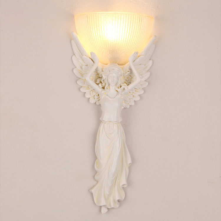 European Resin Glass Angel Statue 1-Light Wall Sconce Lamp